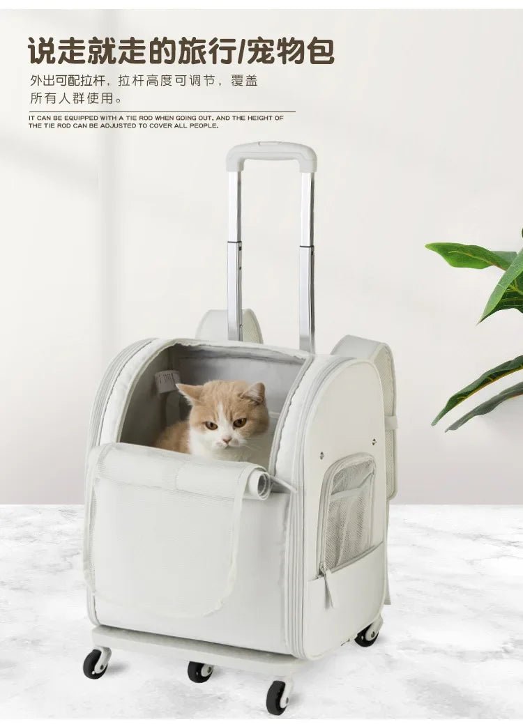 New Pet Trolley Bag Waterproof Oxford Cloth Cat Backpack Portable Foldable Lightweight Pet Trolley Case Dog Stroller Carrier - Lily.sg Global Shopping