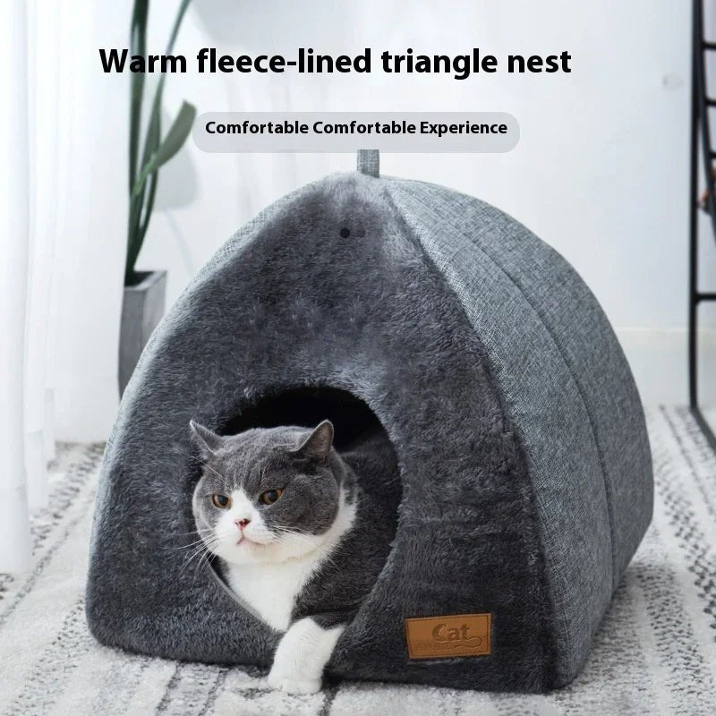 New Triangle Cat Nest Closed Cat House Pet Nest Warm and Thickened Deep Sleep Dog Nest Pet Supplies Closed Cat bed cat tents - Lily.sg Global Shopping