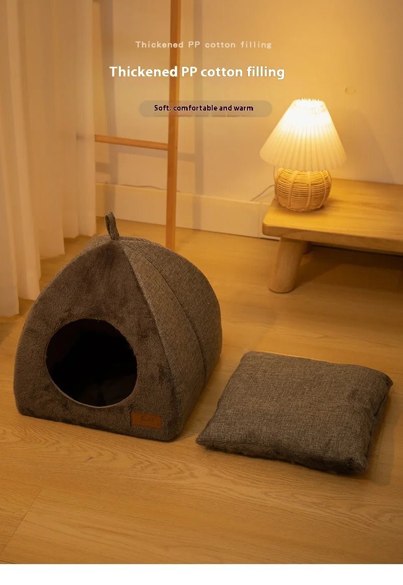 New Triangle Cat Nest Closed Cat House Pet Nest Warm and Thickened Deep Sleep Dog Nest Pet Supplies Closed Cat bed cat tents - Lily.sg Global Shopping