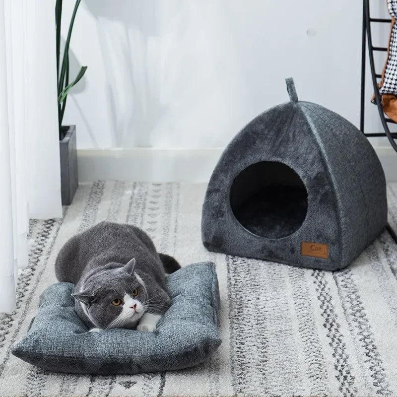 New Triangle Cat Nest Closed Cat House Pet Nest Warm and Thickened Deep Sleep Dog Nest Pet Supplies Closed Cat bed cat tents - Lily.sg Global Shopping