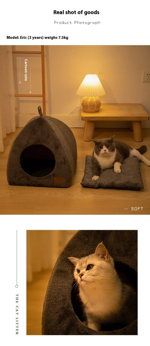 New Triangle Cat Nest Closed Cat House Pet Nest Warm and Thickened Deep Sleep Dog Nest Pet Supplies Closed Cat bed cat tents - Lily.sg Global Shopping