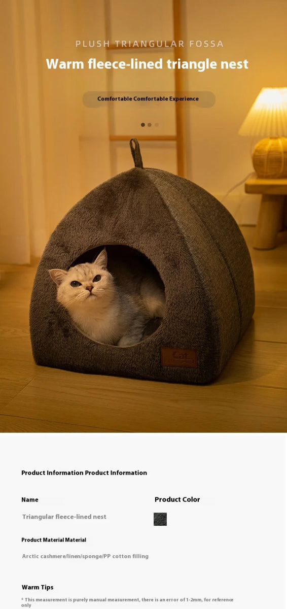 New Triangle Cat Nest Closed Cat House Pet Nest Warm and Thickened Deep Sleep Dog Nest Pet Supplies Closed Cat bed cat tents - Lily.sg Global Shopping