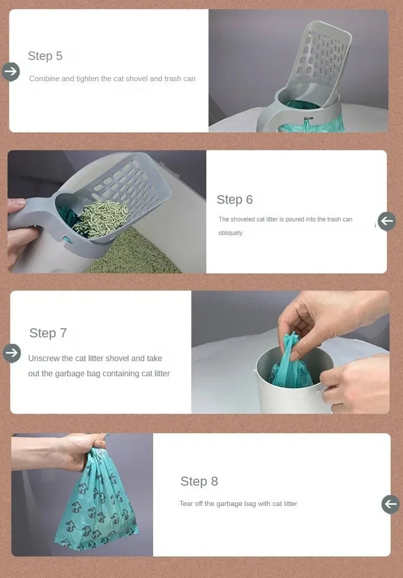 One Piece Cat Litter Scoop Efficient Cat Waste Scooper with Built in Garbage Bag Set Detachable Durable Pet Cleaning Supplies - Lily.sg Global Shopping