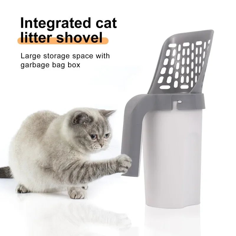 One Piece Cat Litter Scoop Efficient Cat Waste Scooper with Built in Garbage Bag Set Detachable Durable Pet Cleaning Supplies - Lily.sg Global Shopping