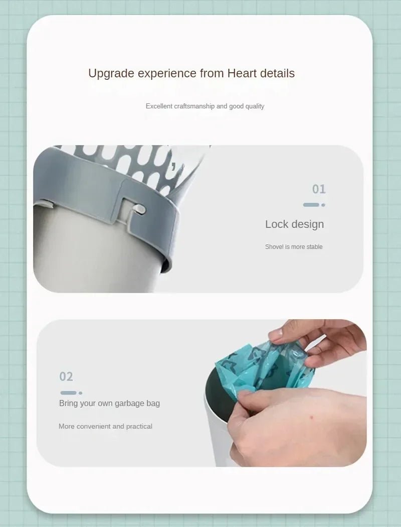 One Piece Cat Litter Scoop Efficient Cat Waste Scooper with Built in Garbage Bag Set Detachable Durable Pet Cleaning Supplies - Lily.sg Global Shopping