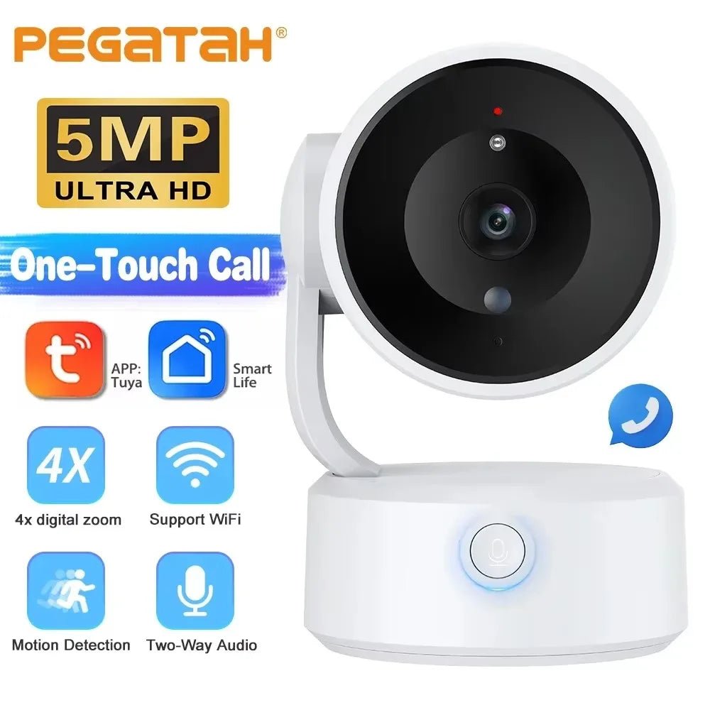 PEGATAH Tuya 5MP One - touch Call Indoor Baby Monitor WiFi PTZ Camera Auto Tracking Color Night Vision IP CCTV Surveillance Camera - Lily.sg Global Shopping