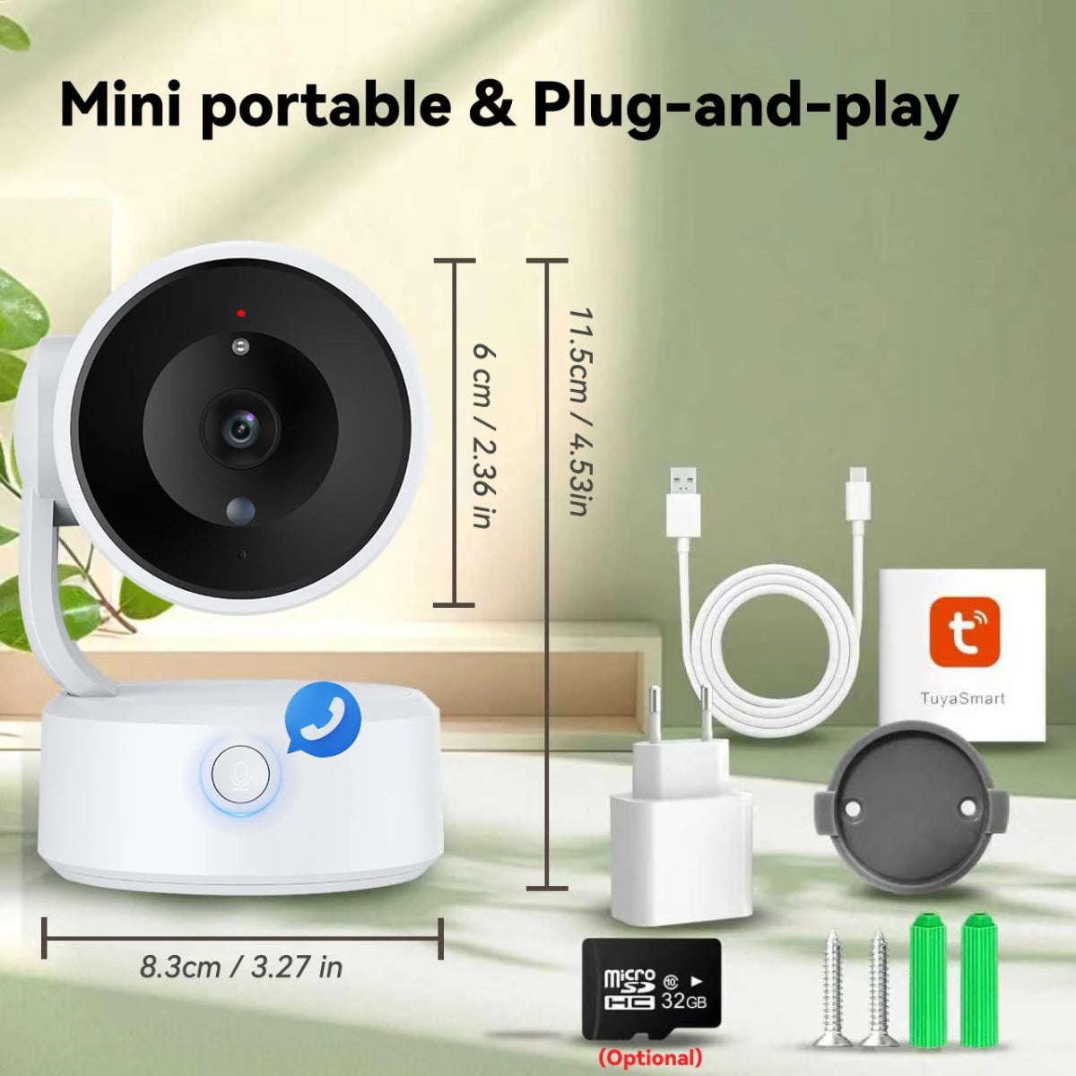 PEGATAH Tuya 5MP One - touch Call Indoor Baby Monitor WiFi PTZ Camera Auto Tracking Color Night Vision IP CCTV Surveillance Camera - Lily.sg Global Shopping