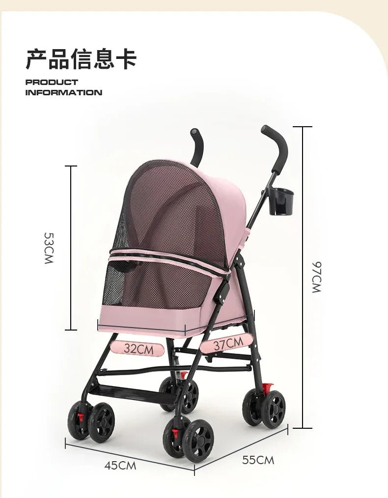 Pet Cat and Dog Stroller Dog Cat Teddy Baby Stroller Lightweight and Foldable for Small Pet Dogs When Going Out - Lily.sg Global Shopping