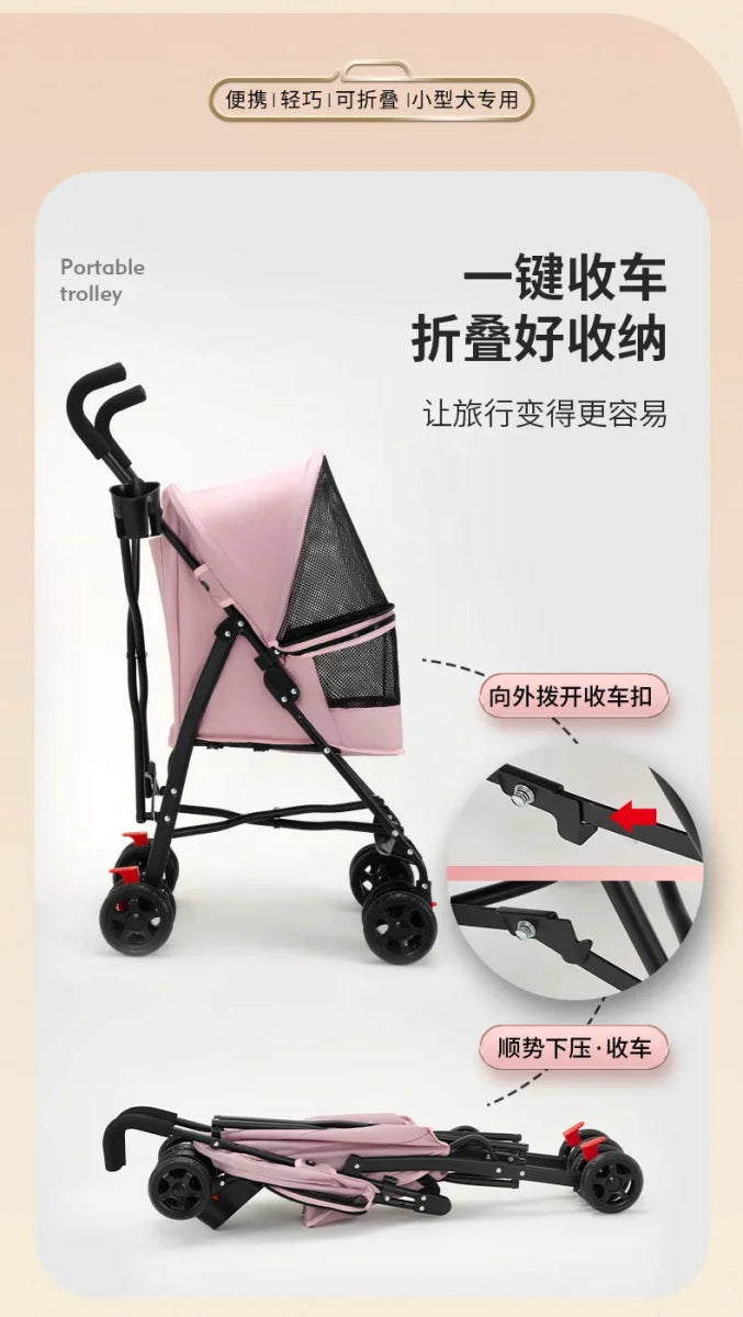 Pet Cat and Dog Stroller Dog Cat Teddy Baby Stroller Lightweight and Foldable for Small Pet Dogs When Going Out - Lily.sg Global Shopping