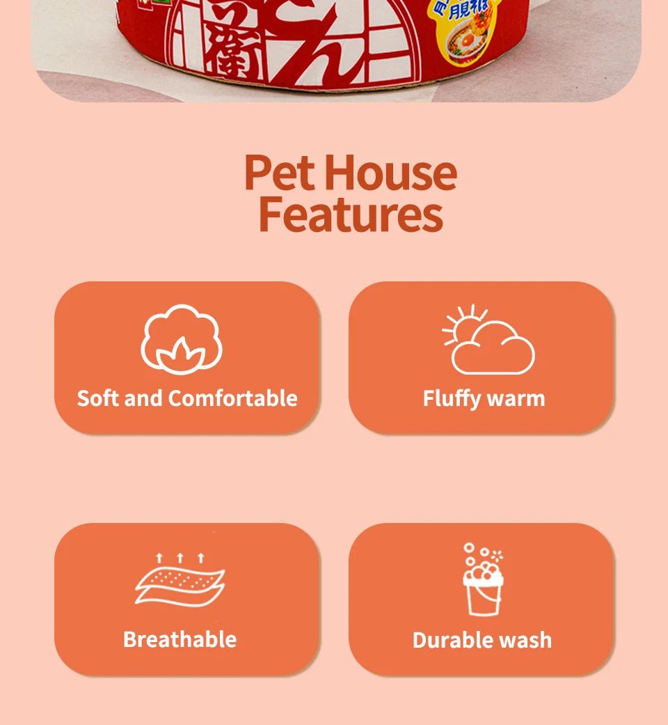 Pet Dog Cat House Kennel Super Large Instant Noodle Warm Dog Cat Nest Beds Cushion Udon Cup Noodle Pet Bed Cozy Nest - Lily.sg Global Shopping