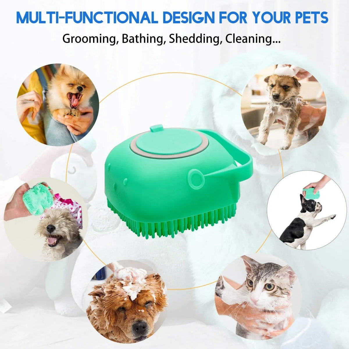 Pet Dog Shampoo Brush 2.7oz 80ml Cat Massage Comb Grooming Scrubber for Bathing Short Hair Soft Silicone Rubber - Lily.sg Global Shopping