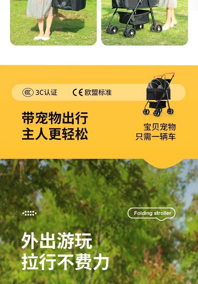 Pet Stroller Dog Cat Large and Small Dog Out Pet Cart Outdoor Travel Lightweight Foldable Cat Supplies - Lily.sg Global Shopping