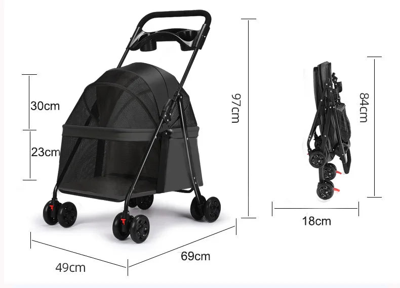 Pet Strollers Cart Cat Dog Small Dog Cat Teddy Cart Out Lightweight Folding Pet Products - Lily.sg Global Shopping