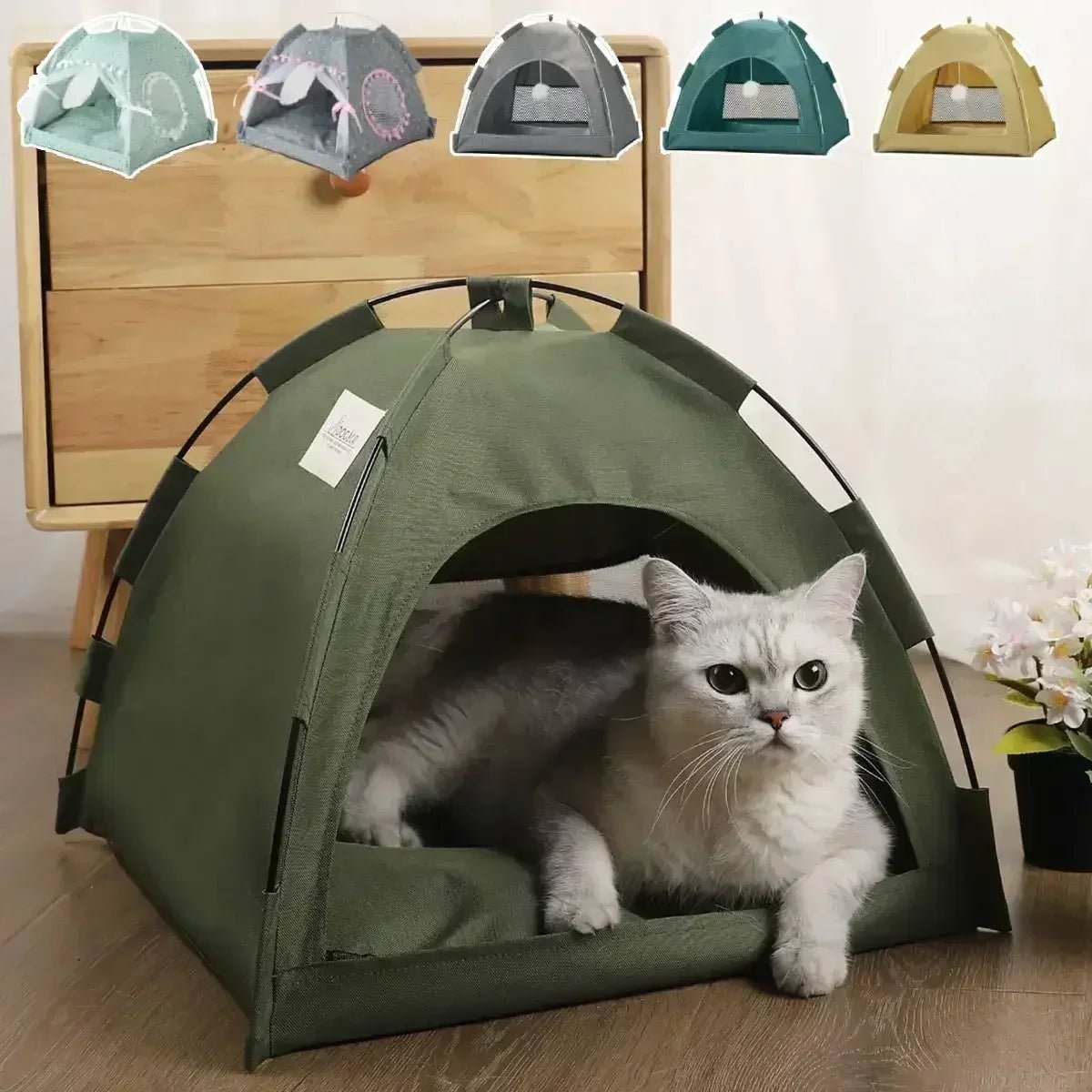 Pet Tent Bed Removable Cat Sofa Basket Canvas Semi - enclosed Cat House Dog Cave Hut Cat Sleeping Bed for Room Decor Pet Supplies - Lily.sg Global Shopping