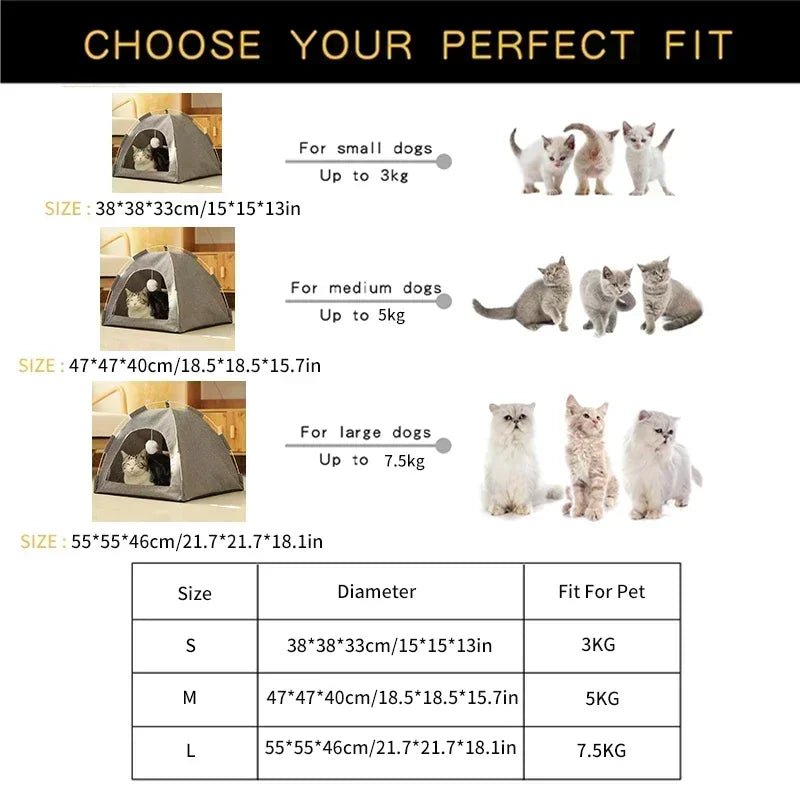 Pet Tent Bed Removable Cat Sofa Basket Canvas Semi - enclosed Cat House Dog Cave Hut Cat Sleeping Bed for Room Decor Pet Supplies - Lily.sg Global Shopping