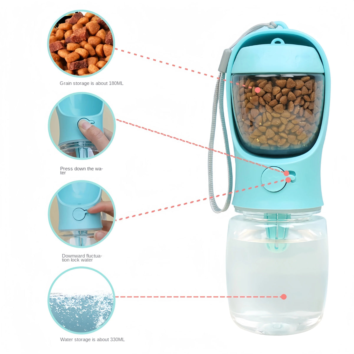 Portable Dog Cat Water Bottle with Storage Food and Water Container for Puppy Pets dogs Feeder Bowl Outdoor Travel Pet supplies - Lily.sg Global Shopping