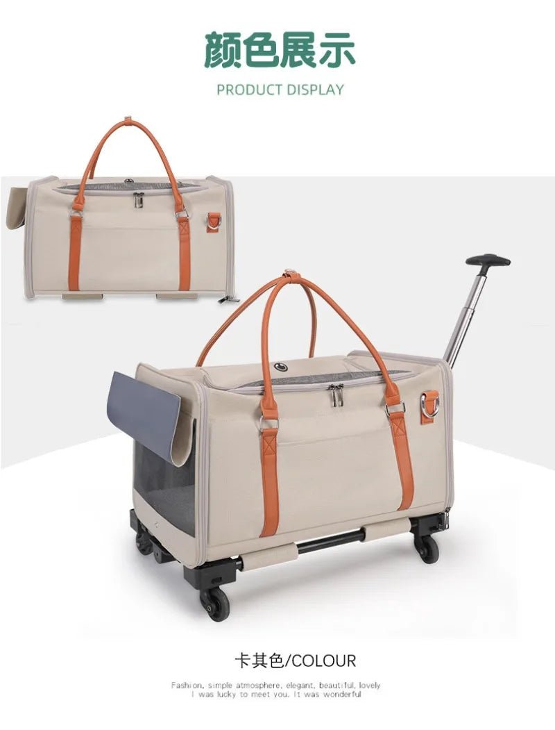 Portable Pet Carrier Backpack with Wheels Cat Cart Portable Supplies for Going Out Folding Luggage Pets Bag Products Supplies - Lily.sg Global Shopping