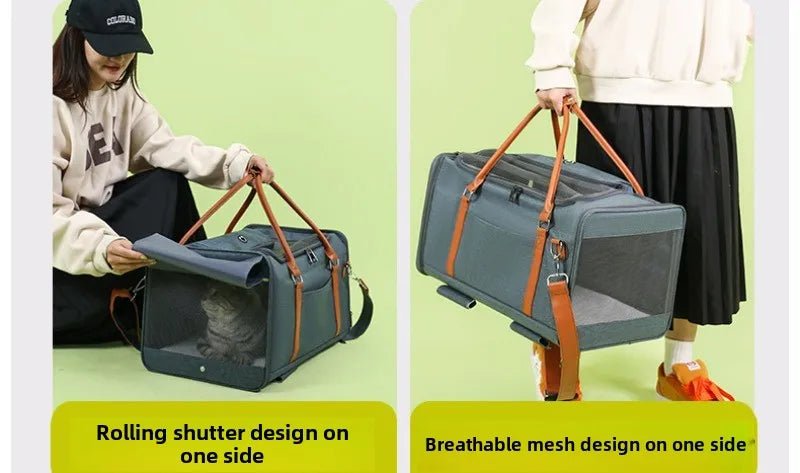 Portable Pet Carrier Backpack with Wheels Cat Cart Portable Supplies for Going Out Folding Luggage Pets Bag Products Supplies - Lily.sg Global Shopping