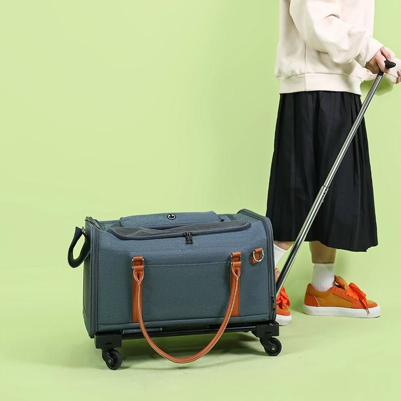Portable Pet Carrier Backpack with Wheels Cat Cart Portable Supplies for Going Out Folding Luggage Pets Bag Products Supplies - Lily.sg Global Shopping