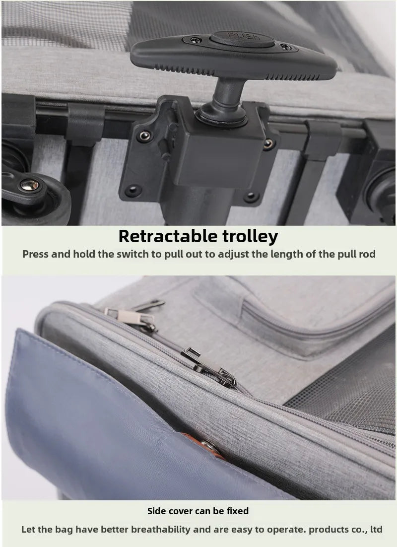 Portable Pet Carrier Backpack with Wheels Cat Cart Portable Supplies for Going Out Folding Luggage Pets Bag Products Supplies - Lily.sg Global Shopping