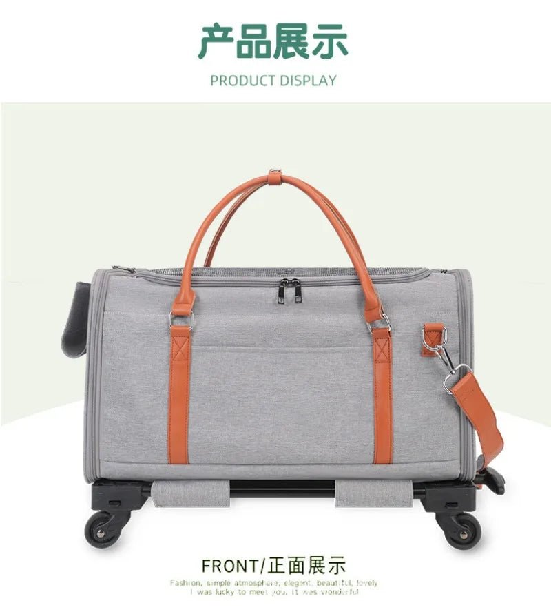 Portable Pet Carrier Backpack with Wheels Cat Cart Portable Supplies for Going Out Folding Luggage Pets Bag Products Supplies - Lily.sg Global Shopping