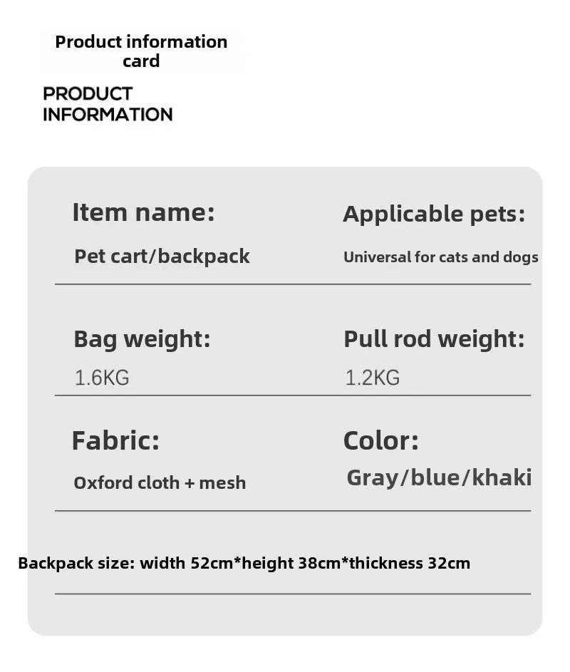 Portable Pet Carrier Backpack with Wheels Cat Cart Portable Supplies for Going Out Folding Luggage Pets Bag Products Supplies - Lily.sg Global Shopping