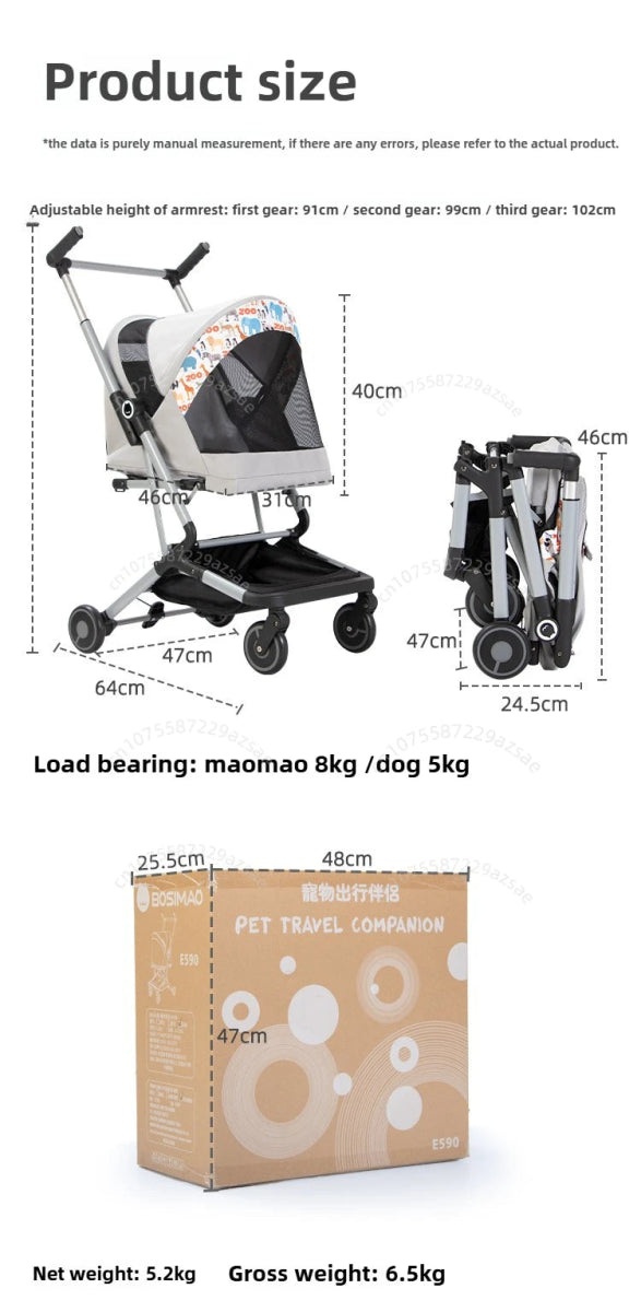Portable pet stroller Ultra - light and easy to fold Large capacity pet stroller can accommodate two cats at the same time - Lily.sg Global Shopping