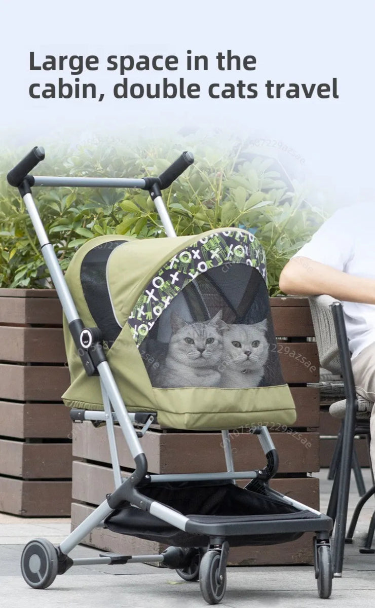 Portable pet stroller Ultra - light and easy to fold Large capacity pet stroller can accommodate two cats at the same time - Lily.sg Global Shopping