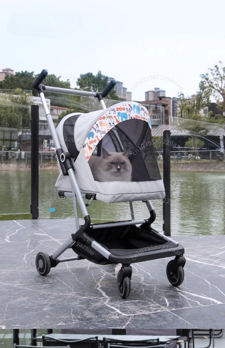 Portable pet stroller Ultra - light and easy to fold Large capacity pet stroller can accommodate two cats at the same time - Lily.sg Global Shopping