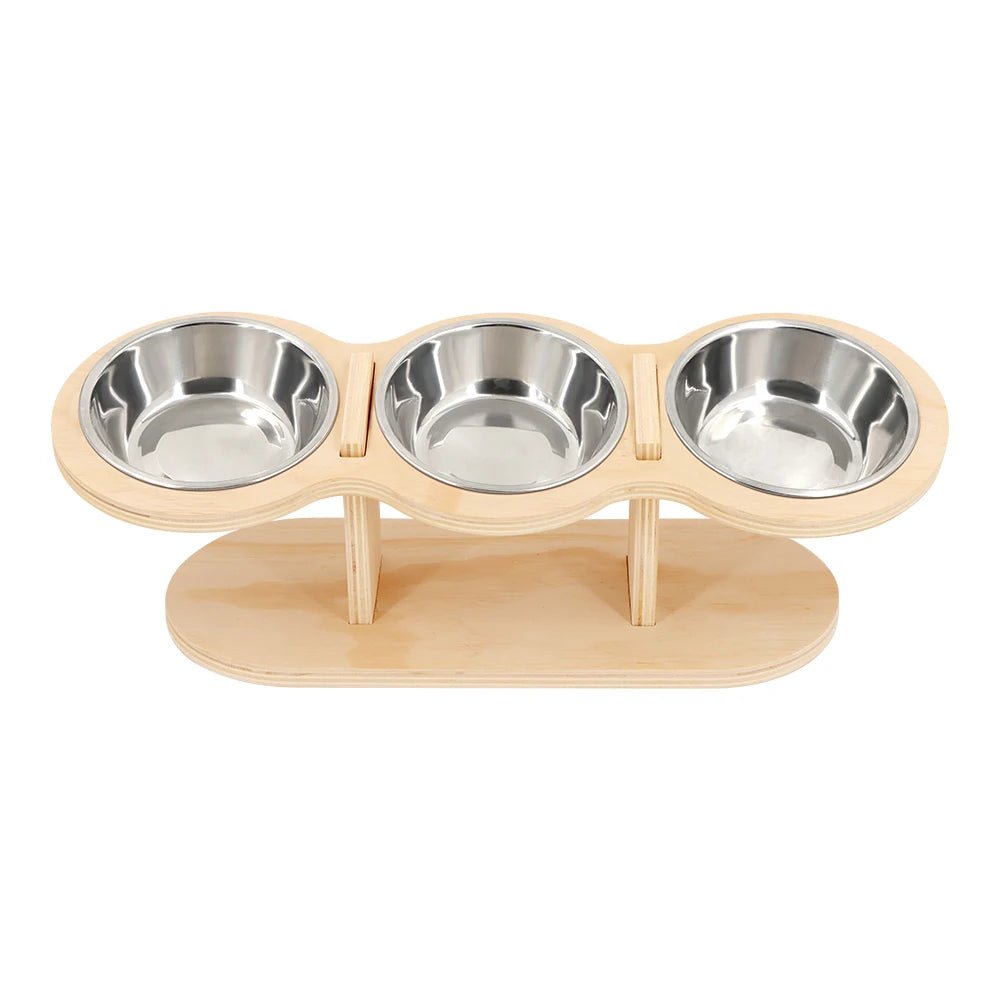 Raised Cat Feeder 3 Bowls in 1 Feeding & Watering Supplies 15° Raised Puppy 3 Stainless Steel Bowls Wood Stand Cats Accessories - Lily.sg Global Shopping