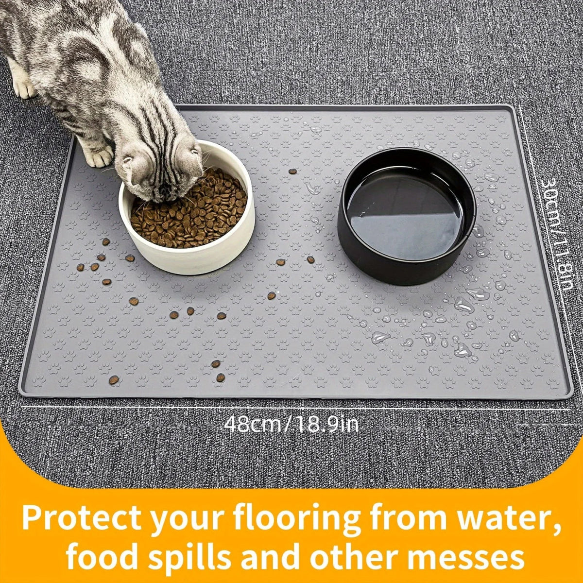 Silicone Paw Print Dog Feeding Mat, Anti - Overflow Raised Edge Pet Placemat for Dog Food and Water Bowl - Lily.sg Global Shopping