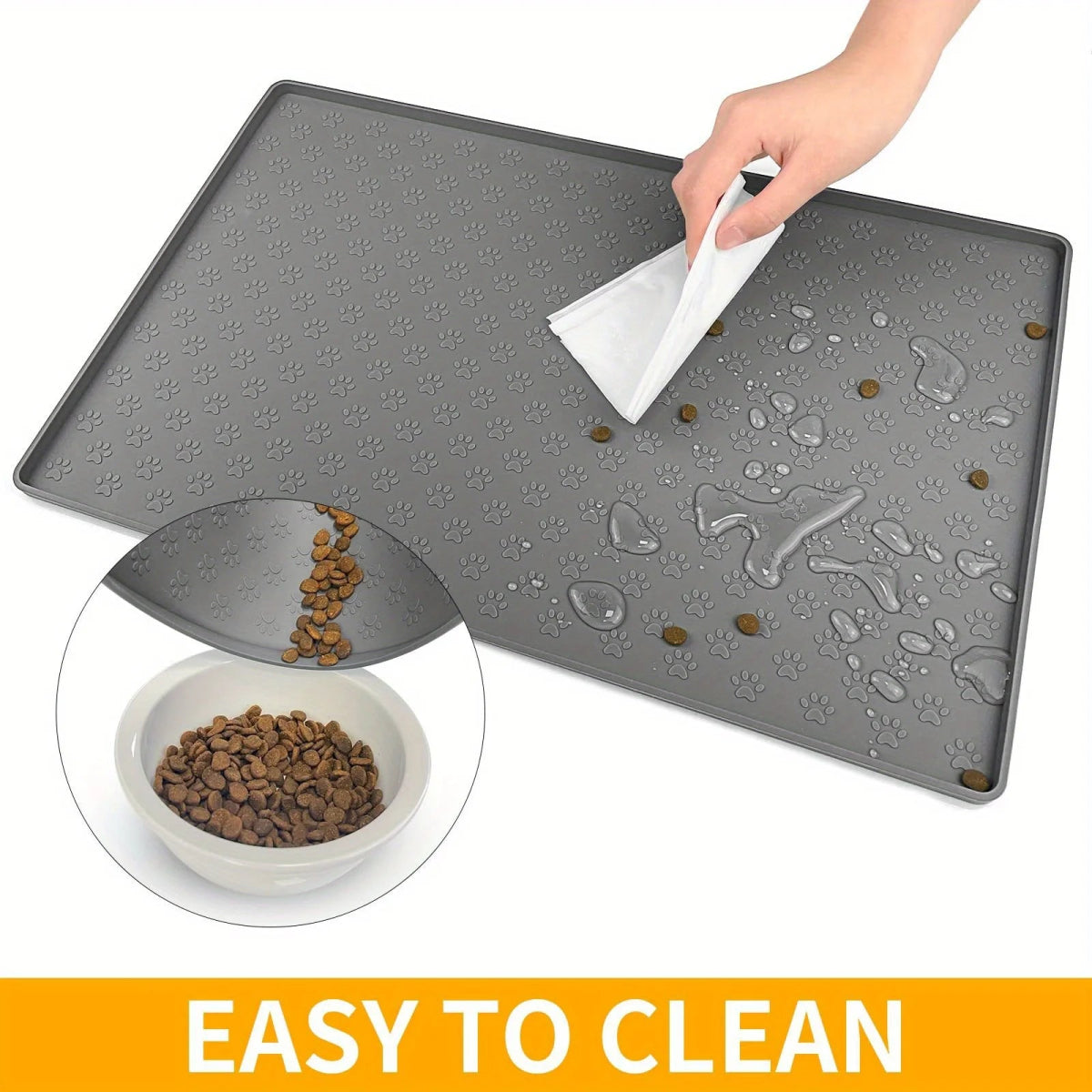 Silicone Paw Print Dog Feeding Mat, Anti - Overflow Raised Edge Pet Placemat for Dog Food and Water Bowl - Lily.sg Global Shopping