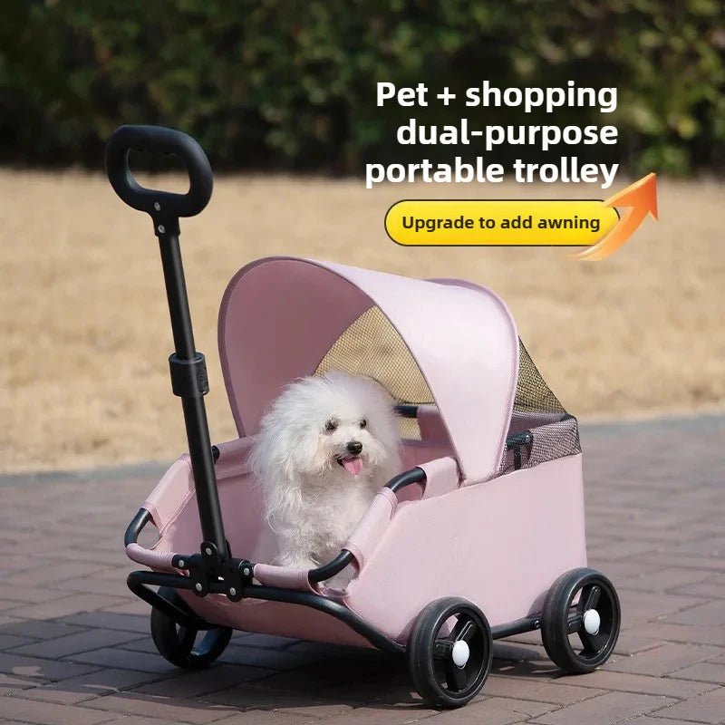Small Pet Dog Cat Cart Trolley Outdoor Small Pet Cart Oxford Lightweight Foldable with Sunshade Travel Pet Strollers Trolley - Lily.sg Global Shopping