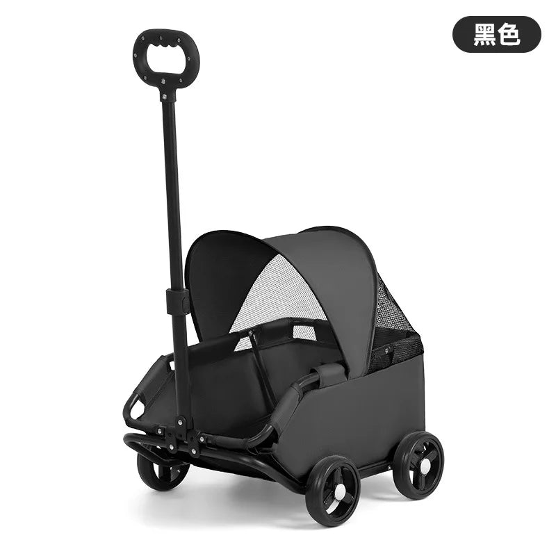 Small Pet Dog Cat Cart Trolley Outdoor Small Pet Cart Oxford Lightweight Foldable with Sunshade Travel Pet Strollers Trolley - Lily.sg Global Shopping