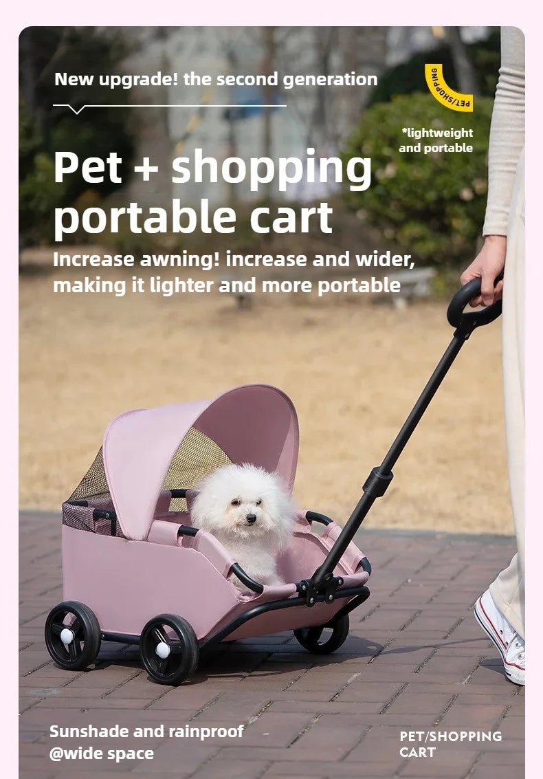 Small Pet Dog Cat Cart Trolley Outdoor Small Pet Cart Oxford Lightweight Foldable with Sunshade Travel Pet Strollers Trolley - Lily.sg Global Shopping