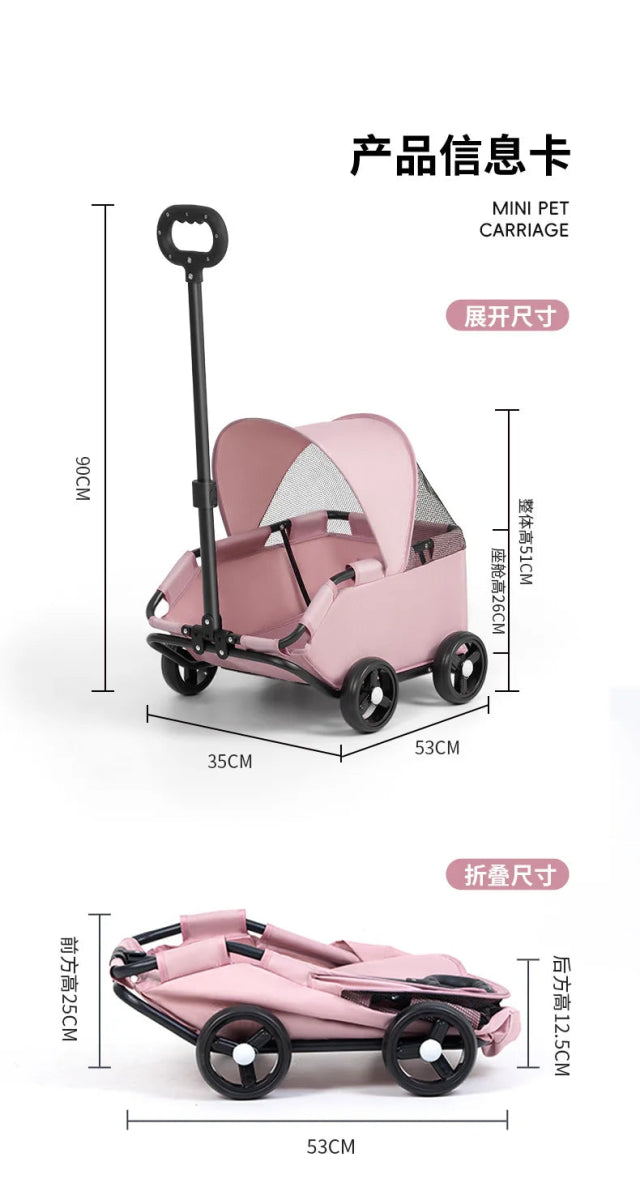 Small Pet Dog Cat Cart Trolley Outdoor Small Pet Cart Oxford Lightweight Foldable with Sunshade Travel Pet Strollers Trolley - Lily.sg Global Shopping