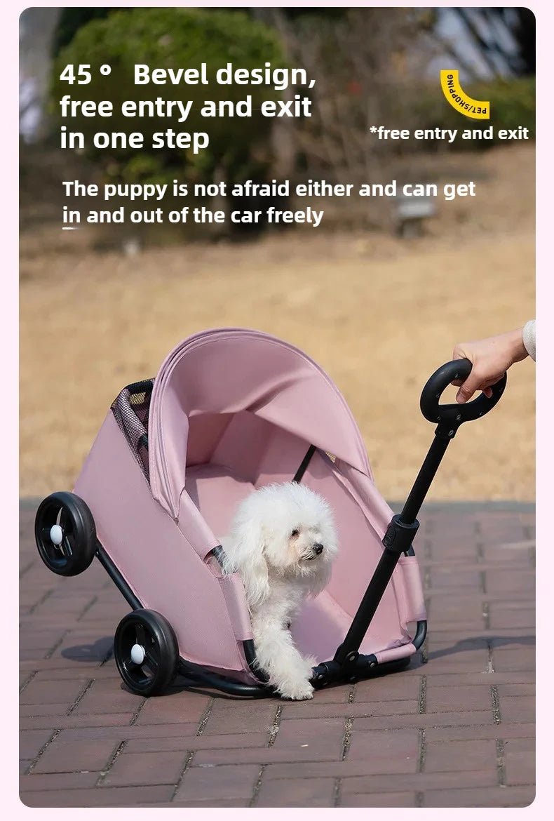 Small Pet Dog Cat Cart Trolley Outdoor Small Pet Cart Oxford Lightweight Foldable with Sunshade Travel Pet Strollers Trolley - Lily.sg Global Shopping