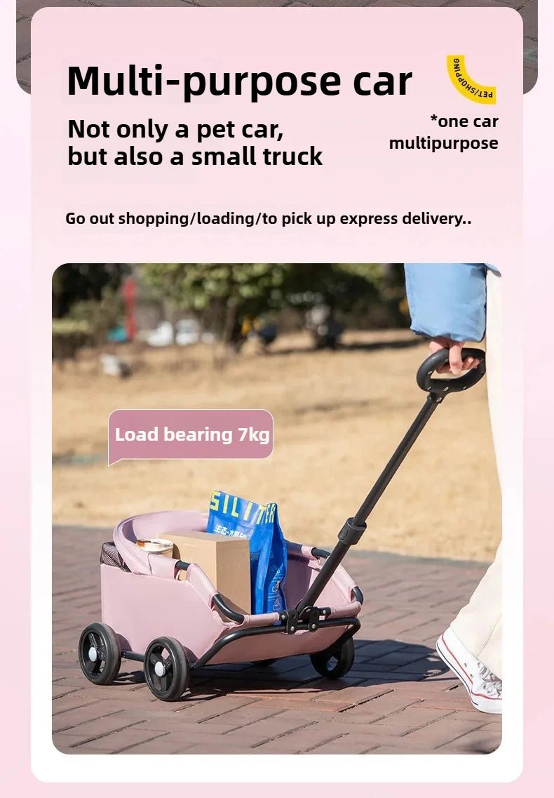 Small Pet Dog Cat Cart Trolley Outdoor Small Pet Cart Oxford Lightweight Foldable with Sunshade Travel Pet Strollers Trolley - Lily.sg Global Shopping