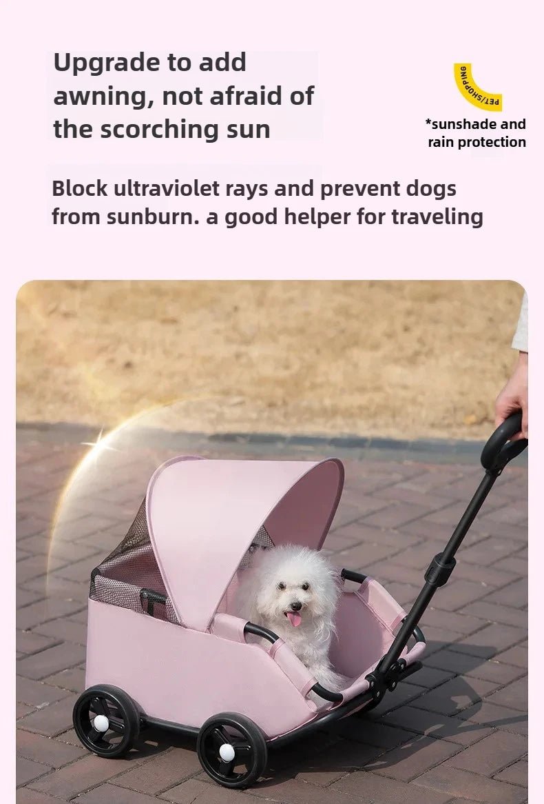 Small Pet Dog Cat Cart Trolley Outdoor Small Pet Cart Oxford Lightweight Foldable with Sunshade Travel Pet Strollers Trolley - Lily.sg Global Shopping