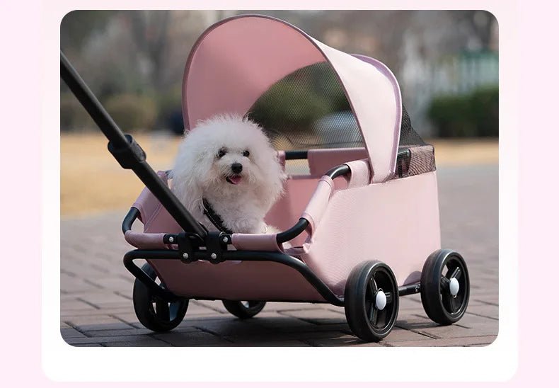 Small Pet Dog Cat Cart Trolley Outdoor Small Pet Cart Oxford Lightweight Foldable with Sunshade Travel Pet Strollers Trolley - Lily.sg Global Shopping