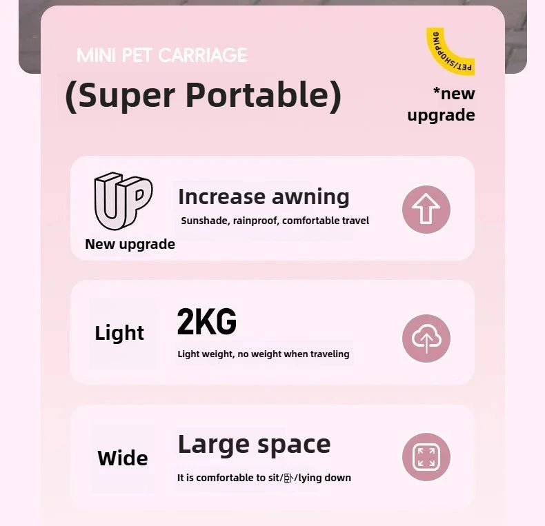 Small Pet Dog Cat Cart Trolley Outdoor Small Pet Cart Oxford Lightweight Foldable with Sunshade Travel Pet Strollers Trolley - Lily.sg Global Shopping