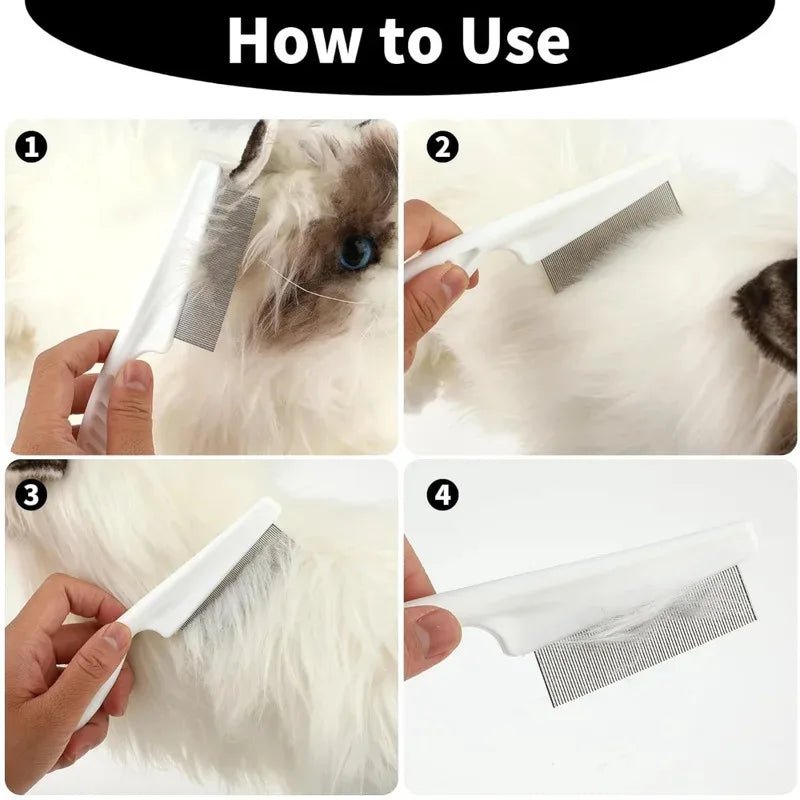 Stainless Steel Fine Tooth Comb Puppy Cat Hair Grooming Brush Dog Flea Louse Shedding Tools Cat Dog Bath Cleaning Supplies - Lily.sg Global Shopping