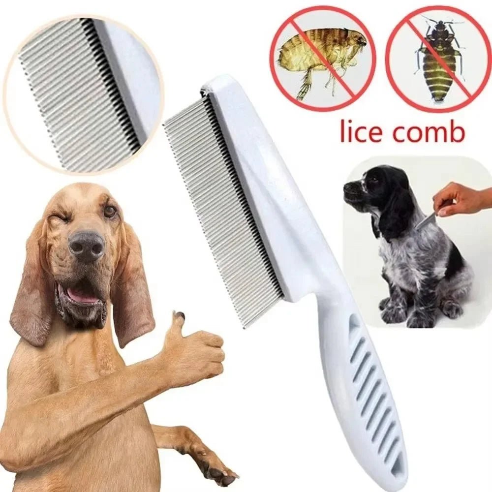 Stainless Steel Fine Tooth Comb Puppy Cat Hair Grooming Brush Dog Flea Louse Shedding Tools Cat Dog Bath Cleaning Supplies - Lily.sg Global Shopping