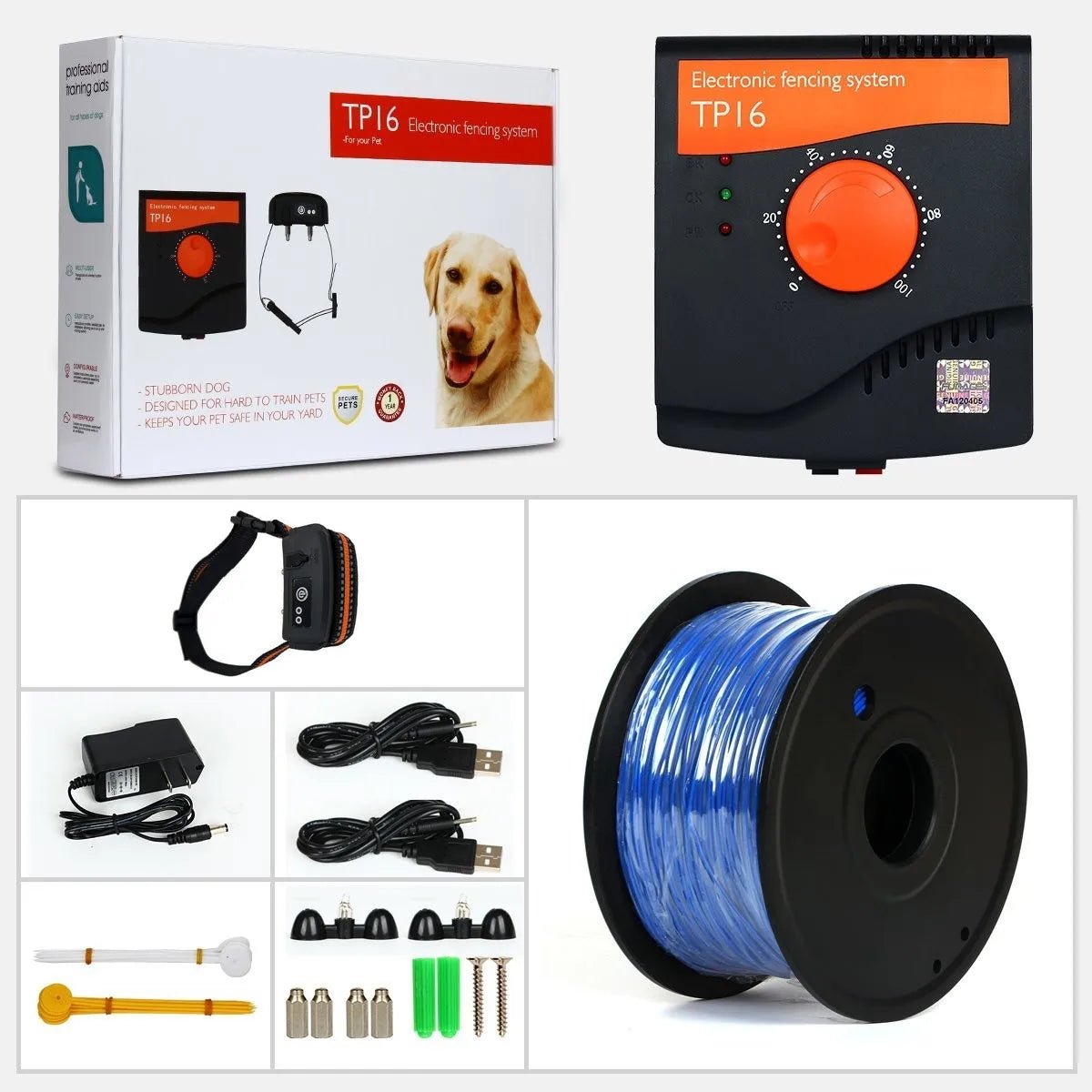 TP16 Pet Dog Electric Fence, Rechargeable Waterproof, 6 Level, Dog Wired Fence Containment, Pet Training Collar, Anti Run Away - Lily.sg Global Shopping