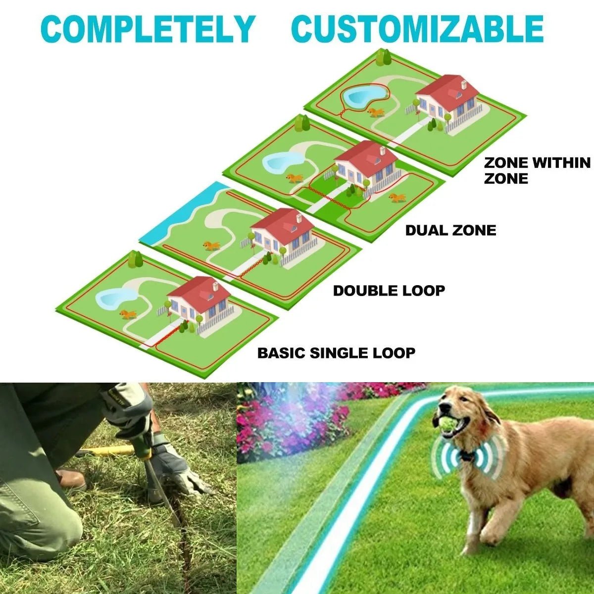 TP16 Pet Dog Electric Fence, Rechargeable Waterproof, 6 Level, Dog Wired Fence Containment, Pet Training Collar, Anti Run Away - Lily.sg Global Shopping