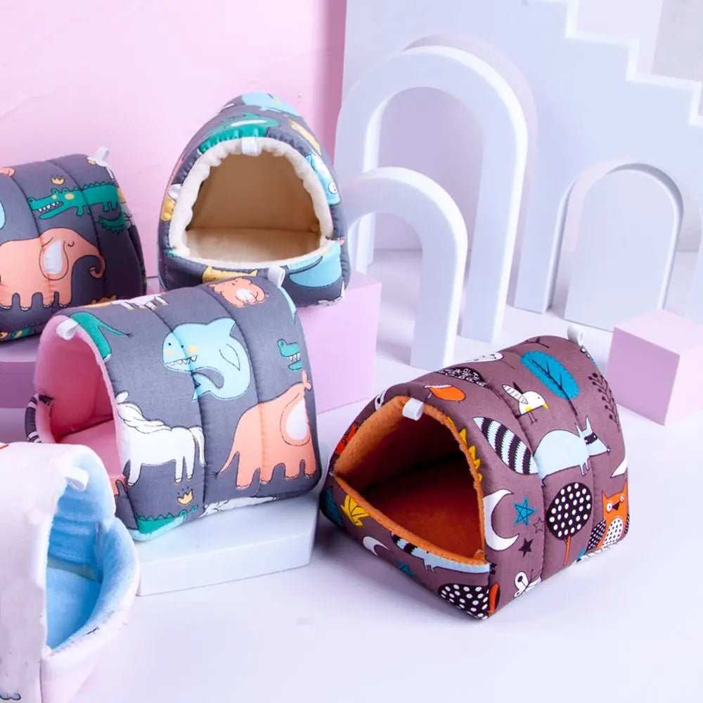 Winter Cute Cartoon Rabbit Squirrel Mini Cage Guinea Pig Nest Small Animal Mice Rat Pet Sleeping Bed Hamster House Warm Soft Mat - Lily.sg Global Shopping